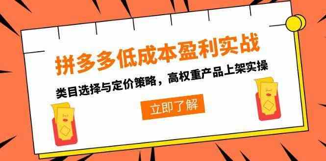 拼多多低成本盈利实战,类目选择与定价策略,高权重产品上架实操 -1 拼多多低成本盈利实战,类目选择与定价策略,高权重产品上架实操 -1