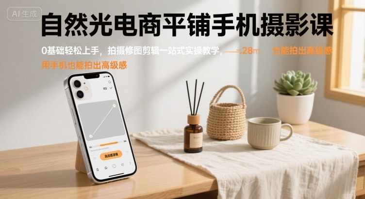 自然光电商平铺手机摄影课,0基础轻松上手,拍摄修图剪辑一站式实操教学,用手机也能拍出高级感 -1 自然光电商平铺手机摄影课,0基础轻松上手,拍摄修图剪辑一站式实操教学,用手机也能拍出高级感 -1