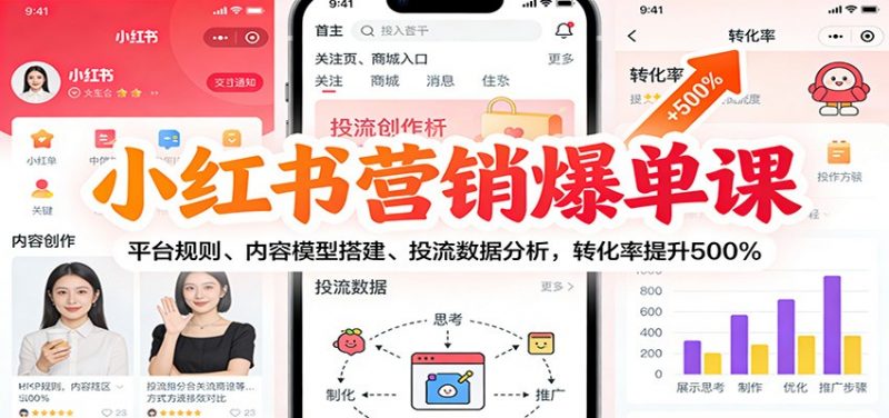 小红书营销爆单课:平台规则、内容模型搭建、投流数据分析,转化率提升500% -1 小红书营销爆单课:平台规则、内容模型搭建、投流数据分析,转化率提升500% -1
