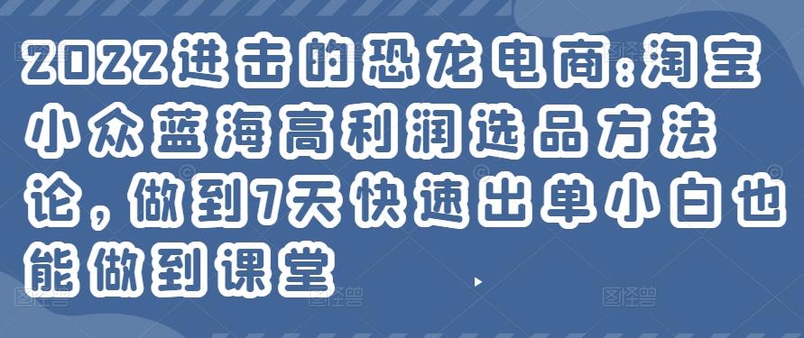 2022年淘宝小众蓝海高利润选品方法论，做到7天快速出单小白也能做到-58电商