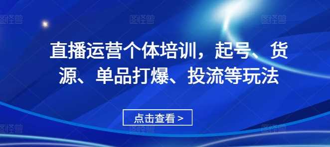 直播运营个体培训，起号、货源、单品打爆、投流等玩法-58电商