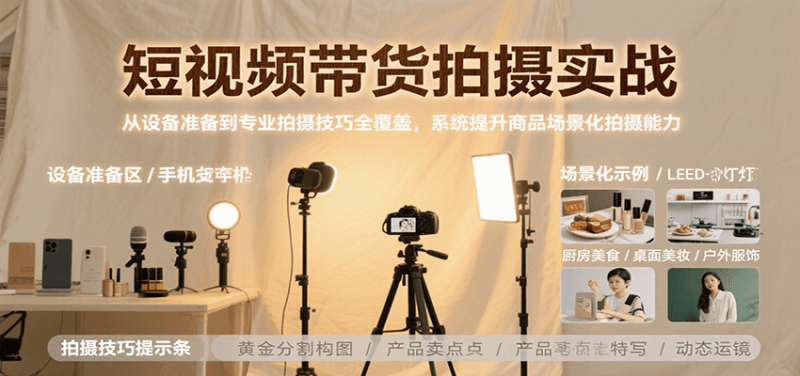 短视频带货拍摄实战，从设备准备到专业拍摄技巧全覆盖，系统提升商品场景化拍摄能力-58电商