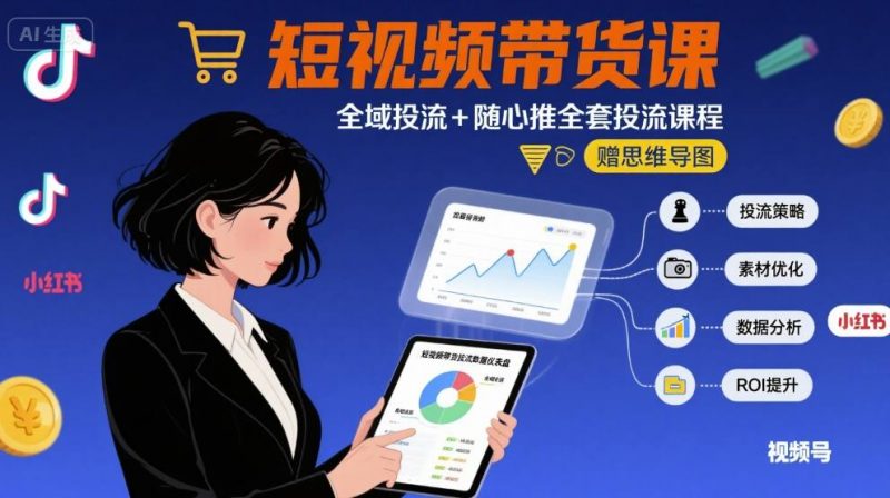 最新短视频带货课，全域投流+随心推全套投流课程+思维导图 -1