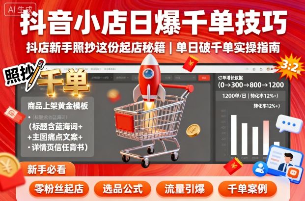 抖音小店日爆千单技巧，抖店新手照抄这份起店秘籍，单日破千单-58电商