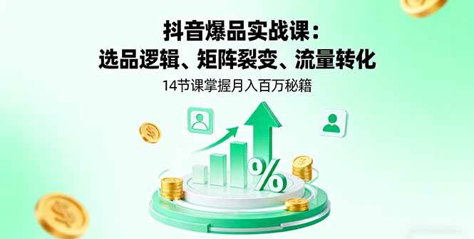 抖音爆品实战课：选品逻辑、矩阵裂变、流量转化，14节课掌握月入百万秘籍-58电商