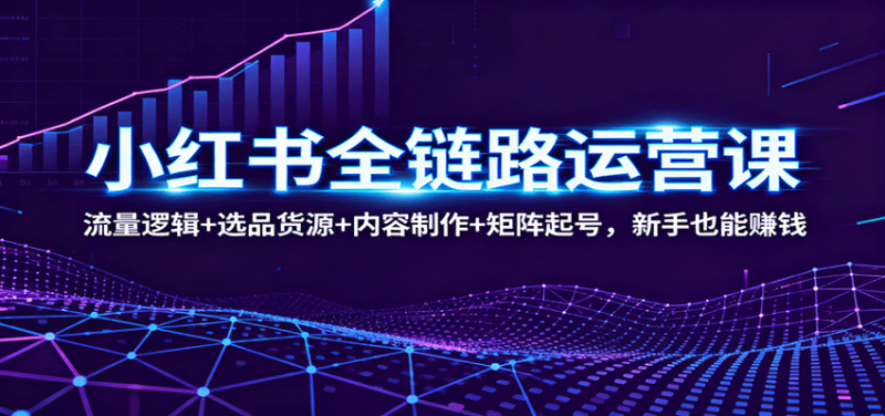 小红书全链路运营课：流量逻辑+选品货源+内容制作+矩阵起号，新手也能赚钱-58电商