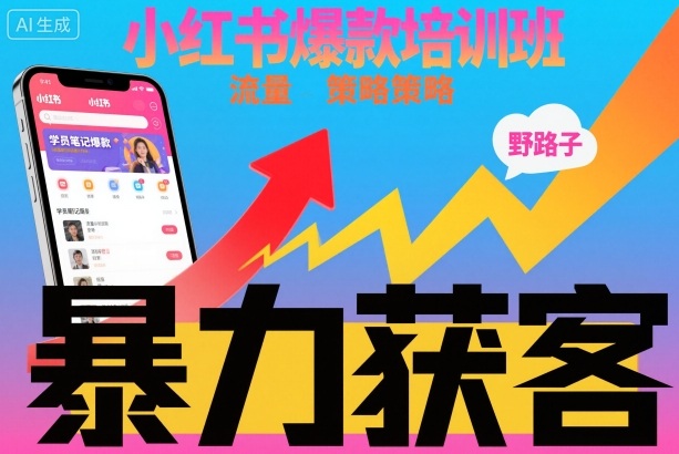 小红书爆款培训班，小红书获客野路子流量打法，暴力持续获客-58电商