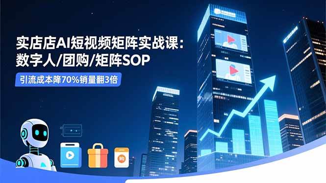 实体店AI短视频矩阵实战课：数字人/团购/矩阵SOP，引流成本降70%销量翻3倍-58电商