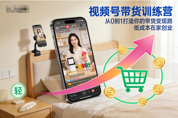 视频号带货训练营，从0到1打造你的带货变现路，低成本在家创业-58电商