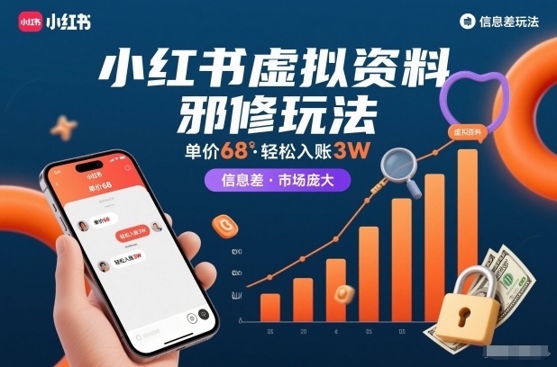 小红书虚拟资料邪修玩法，单价68，轻松入账3W，信息差玩法，市场庞大-58电商