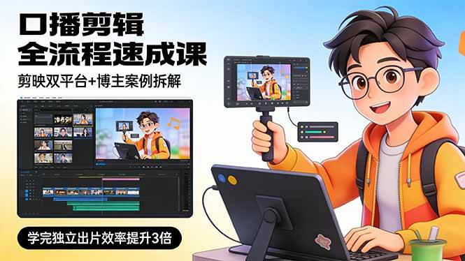 口播剪辑全流程速成课，剪映双平台+博主案例拆解，学完独立出片效率提升3倍-58电商