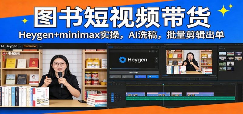 图书短视频带货：Heygen+minimax实操，AI洗稿 ，批量剪辑出单-58电商