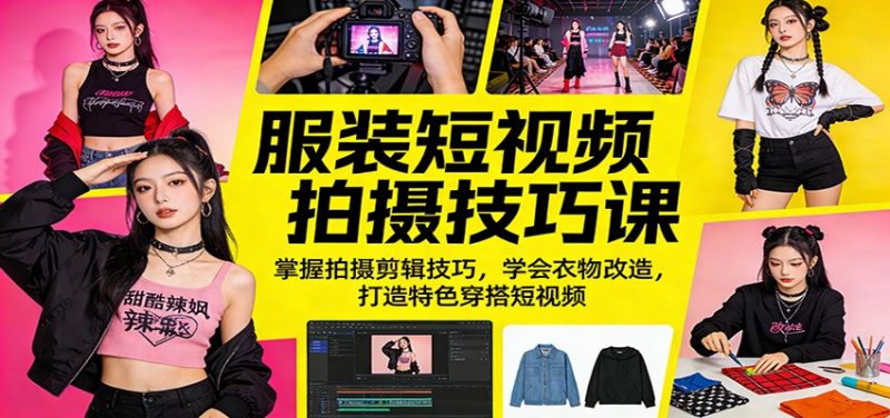 服装短视频拍摄技巧课：掌握拍摄剪辑技巧，学会衣物改造，打造特色穿搭短视频-58电商