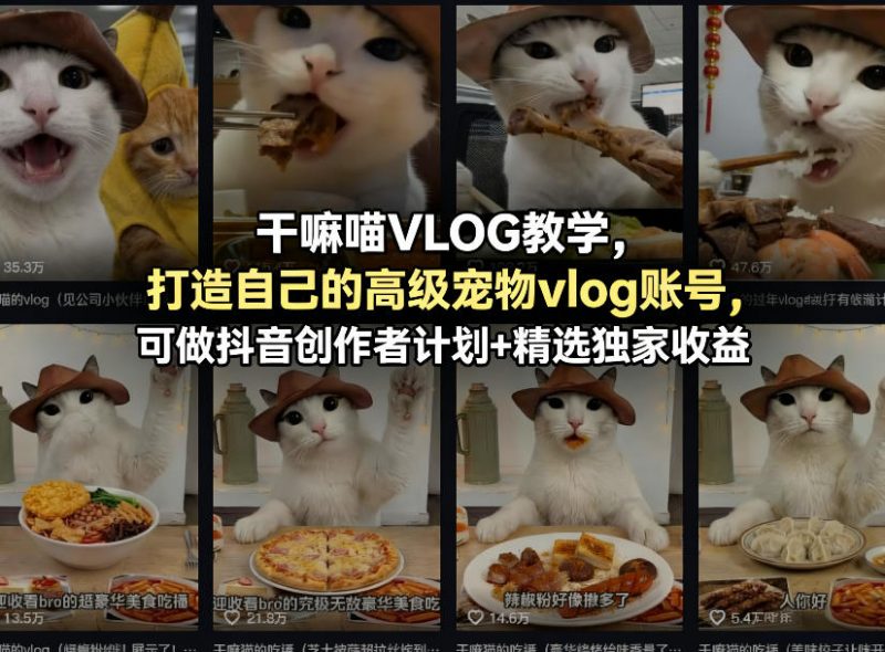 干嘛喵VLOG教学，打造自己的高级宠物vlog账号，可做抖音创作者计划+精选独家收益 -1