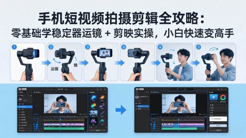 手机短视频拍摄剪辑全攻略：零基础学稳定器运镜 + 剪映实操，小白快速变高手-58电商