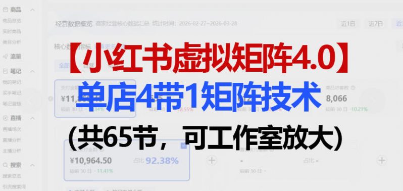 小红书虚拟矩阵4.0技术：单店4带1矩阵（共65节，可工作室放大）-58电商
