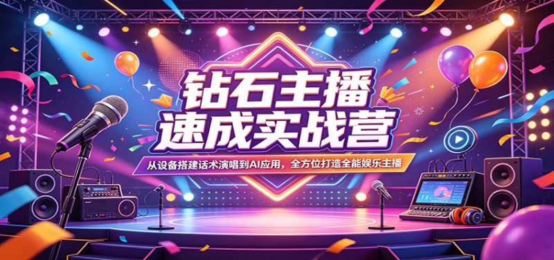 钻石主播速成实战营：从设备搭建话术演唱到AI应用，全方位打造全能娱乐主播-58电商