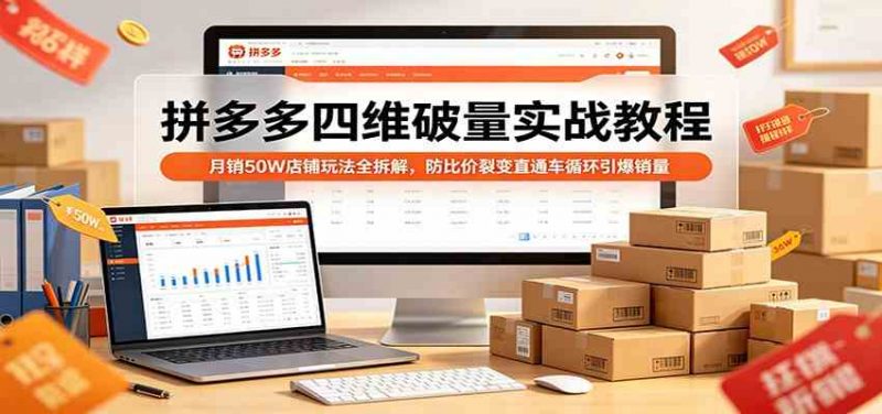 拼多多四维破量实战教程：月销50W店铺玩法全拆解，防比价裂变直通车循环引爆销量-58电商
