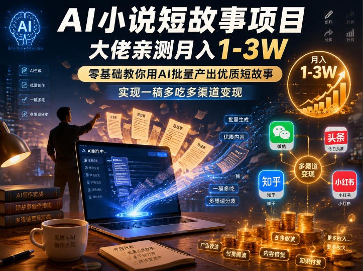 AI小说短故事项目，大佬亲测月入1-3W，零基础教你用AI批量产出优质短故事，实现一稿多吃多渠道变现（更新0624）-58电商