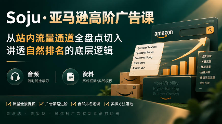 亚马逊高阶广告课，从站内流量通道全盘点切入，讲透自然排名的底层逻辑(直播+音频+资料)-58电商