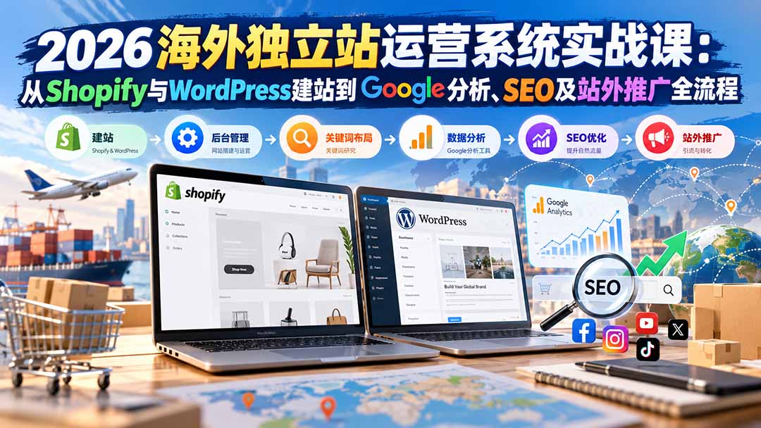 2026海外独立站运营系统实战课：从Shopify与WordPress建站到Google分析、SEO及站外推广全流程-58电商
