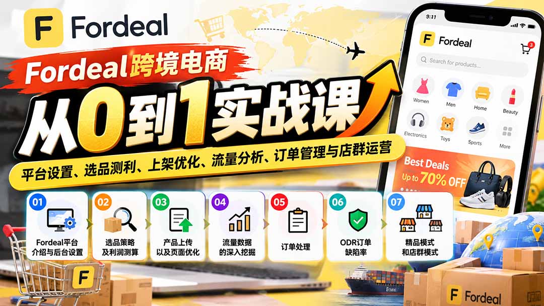 Fordeal跨境电商从0到1实战课：平台设置、选品测利、上架优化、流量分析、订单管理与店群运营-58电商