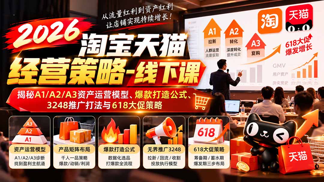 2026淘宝天猫经营策略-线下课：揭秘A1/A2/A3资产运营模型、爆款打造公式、3248推广打法与618大促策略-58电商
