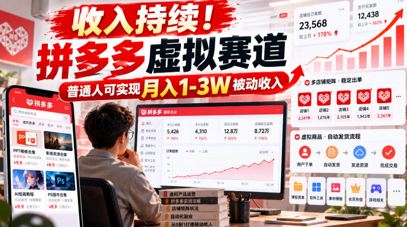 收入持续！拼多多虚拟赛道，普通人可实现月入1-3 W被动收入【揭秘】-58电商