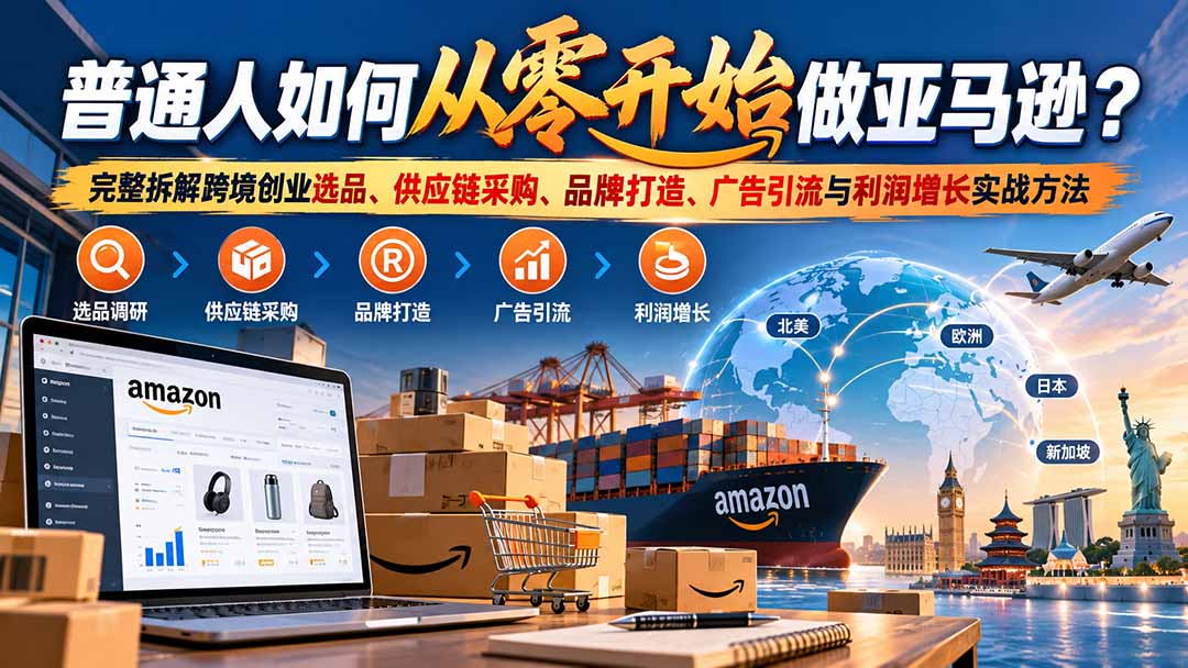 普通人如何从零开始做亚马逊？完整拆解跨境创业选品、供应链采购、品牌打造、广告引流与利润增长实战方法-58电商