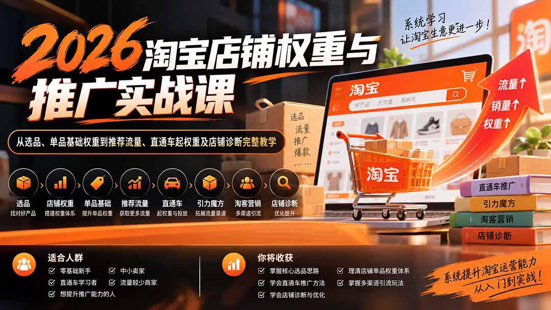 2026淘宝店铺权重与推广实战课：从选品、单品基础权重到推荐流量、直通车起权重及店铺诊断完整教学-58电商