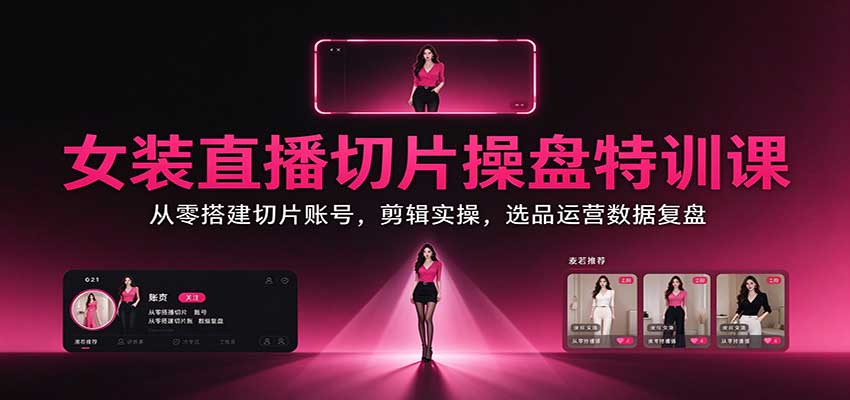 女装直播切片操盘特训课：从零搭建切片账号，剪辑实操，选品运营数据复盘-58电商