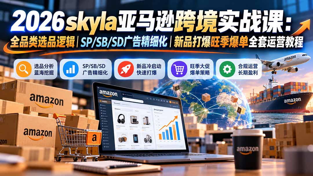 skyla亚马逊跨境实战课-更新1019：全品类选品逻辑｜SP/SB/SD广告精细化｜新品打爆旺季爆单全套运营教程-58电商