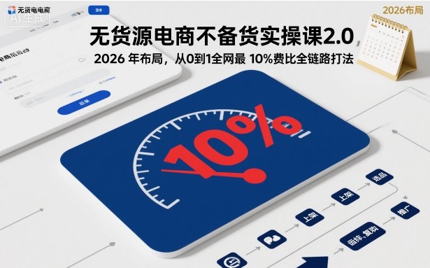 无货源电商不备货实操课2.0，2026年布局，从0到1全网最低10%费比全链路打法【更新261019】-58电商