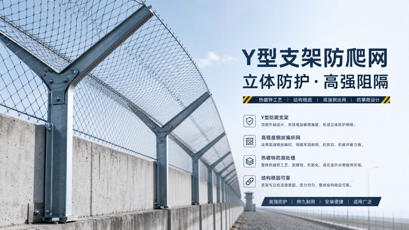 监狱场地的防爬网，顶部y型支…