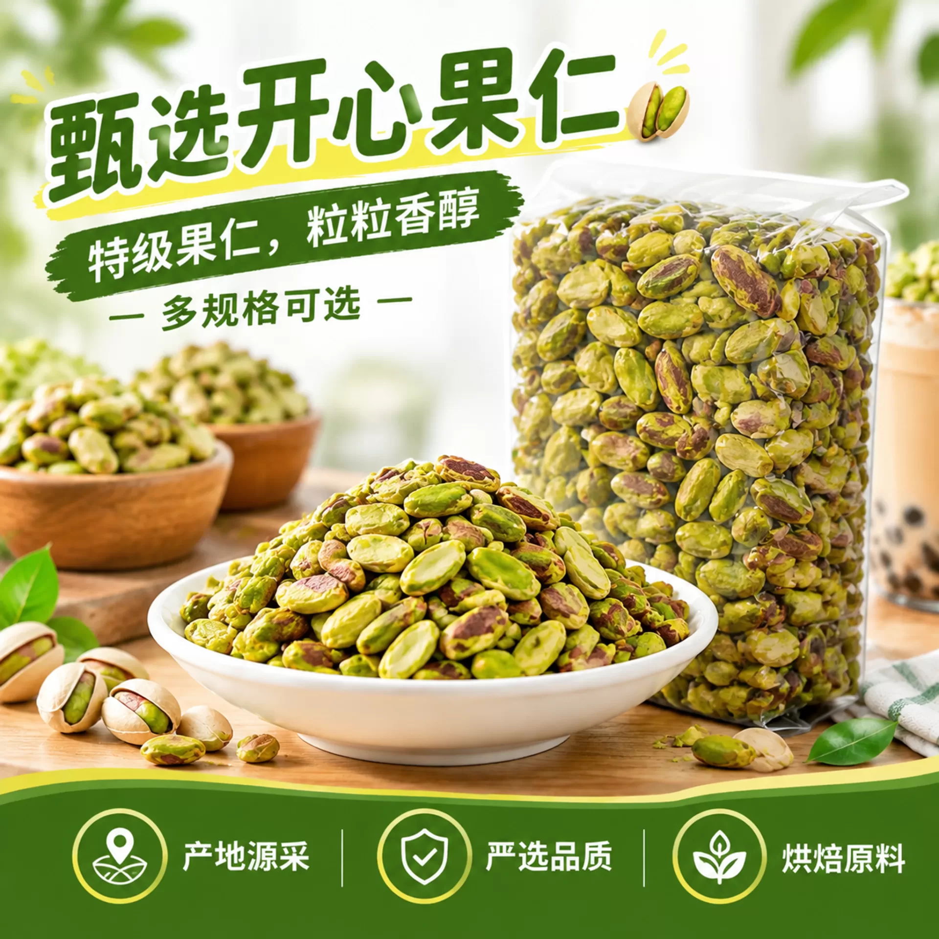 帮我做开心果仁的电商主图，标…