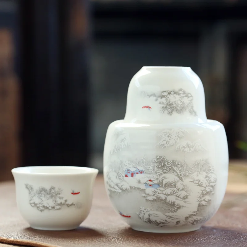中式白酒酒具温酒器黄酒酒壶陶瓷烫酒壶套装二两温酒器100毫升