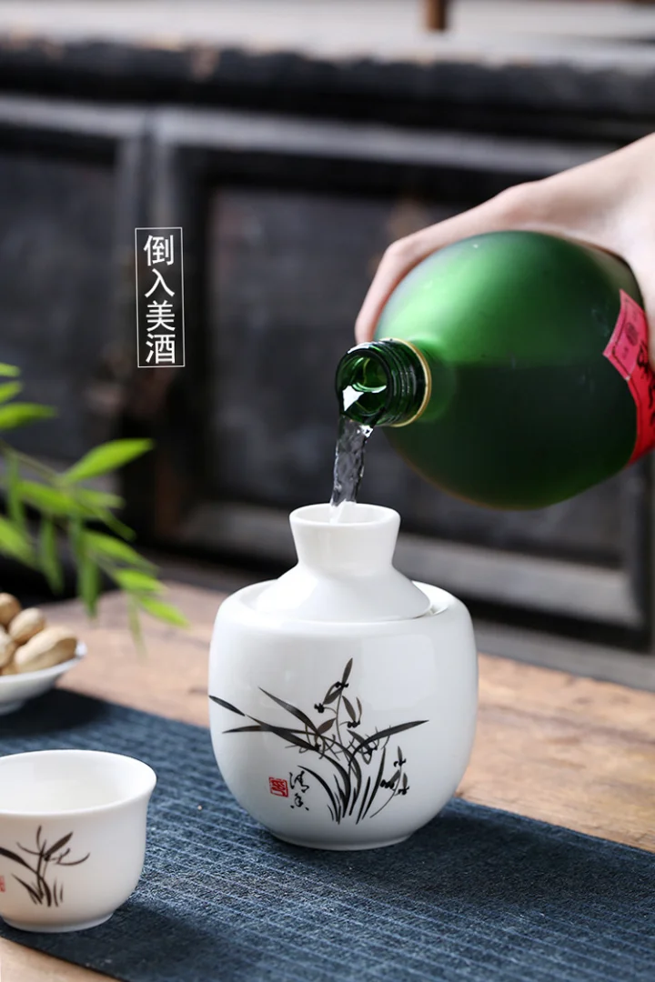 中式白酒酒具温酒器黄酒酒壶陶瓷烫酒壶套装二两温酒器100毫升