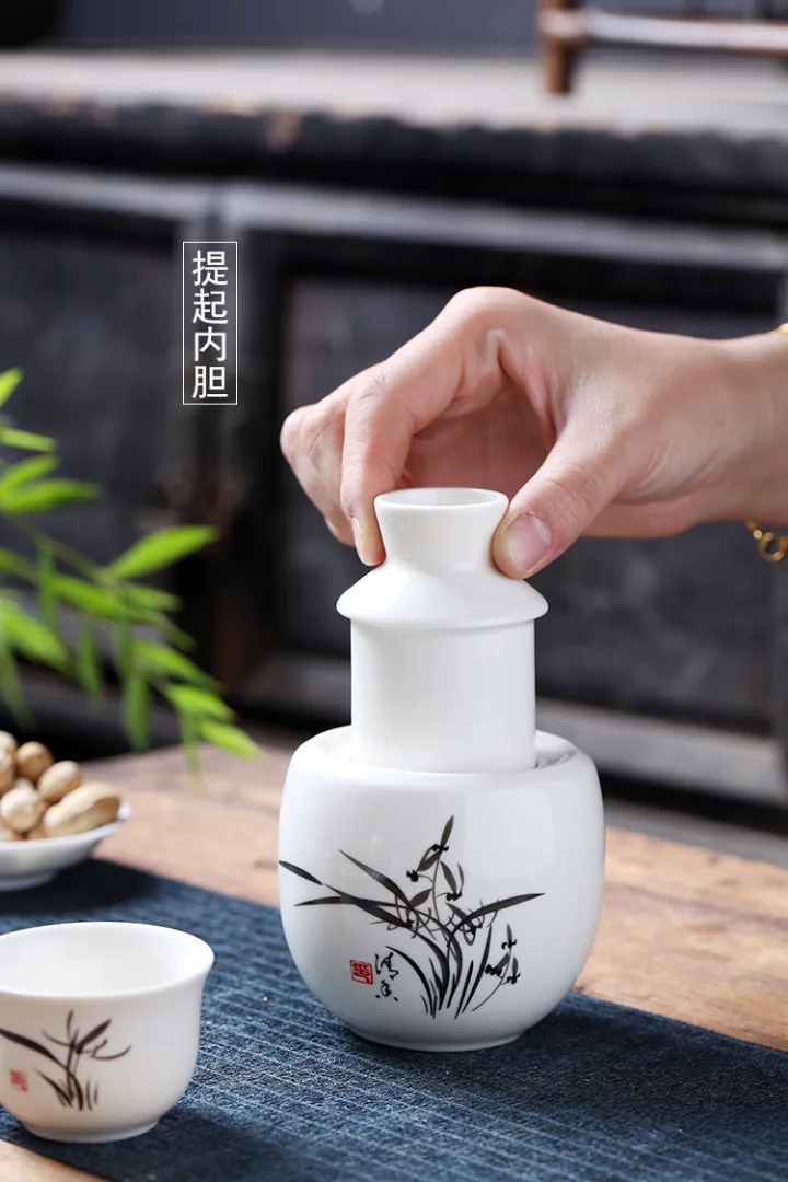 中式白酒酒具温酒器黄酒酒壶陶瓷烫酒壶套装二两温酒器100毫升