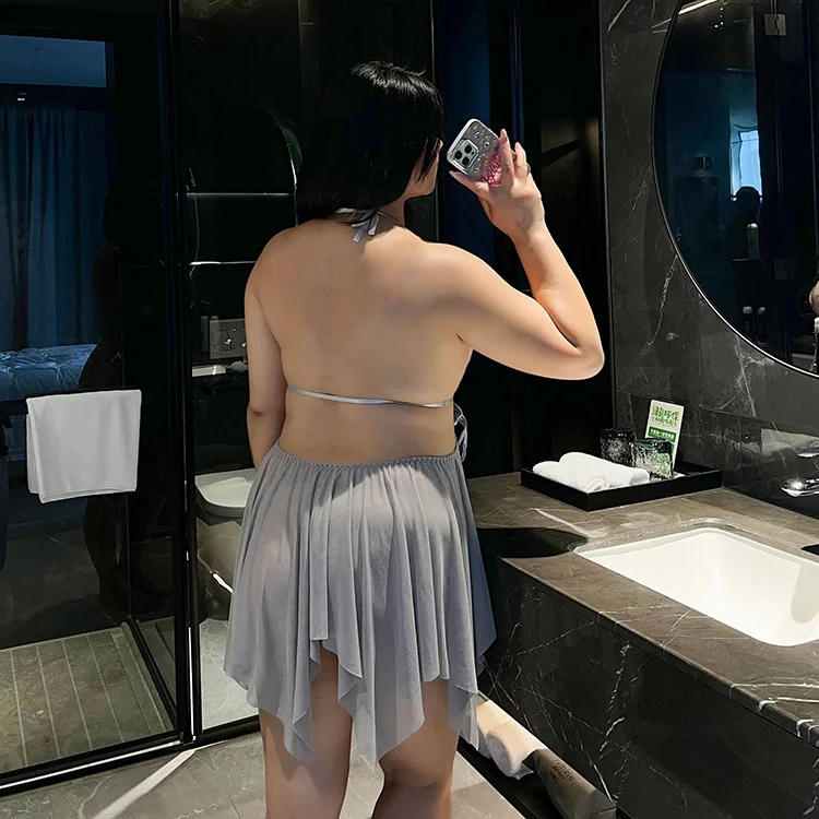 大码情趣内衣性感露背诱惑网纱透视蝴蝶挂脖吊带睡裙胖mm女人027