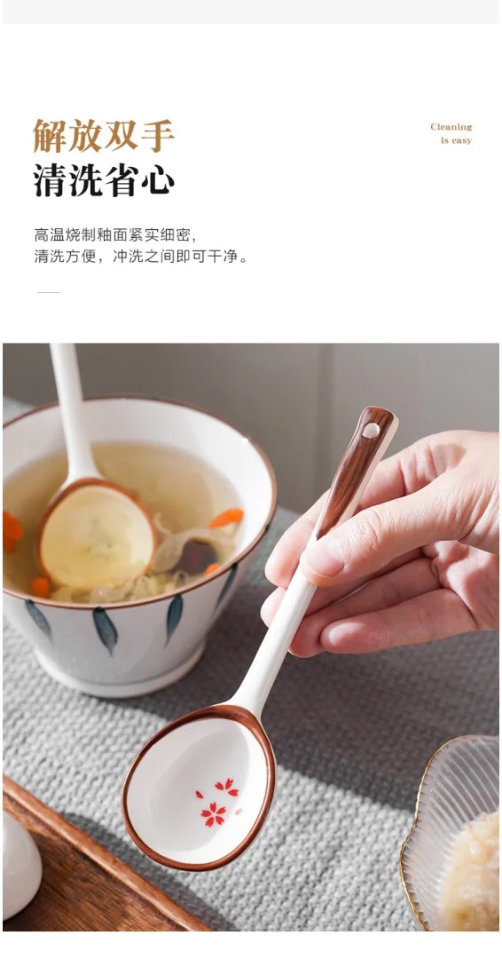 陶瓷勺子ins高颜值个性手工复 古勺子日式简约长柄勺家用汤勺批发