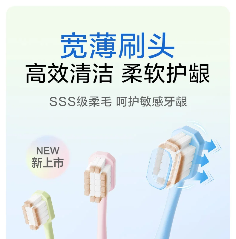 栀右成人牙刷软毛三支装家庭装牙齿清洁一件代发正品批发宽头护龈